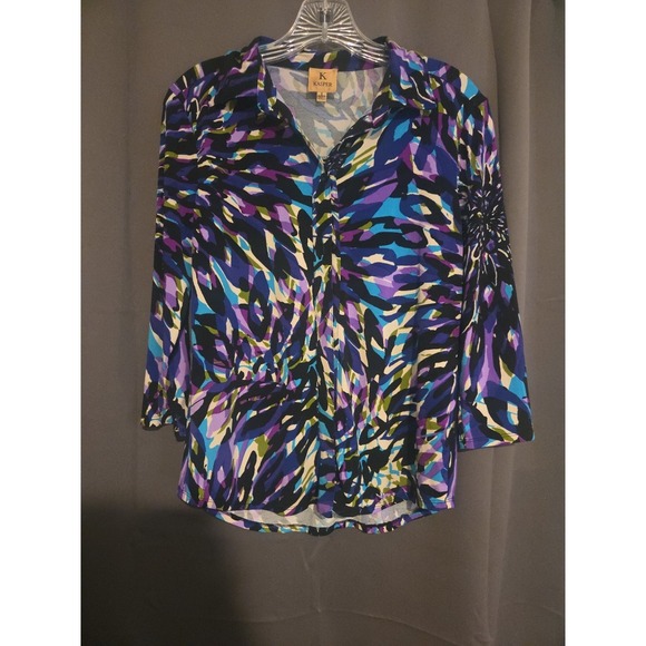 Kasper Blouse Womens Small 3/4 Top Abstract Print Multicolor Career Work - Picture 1 of 7